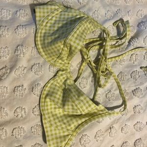 Green and white gingham bikini top